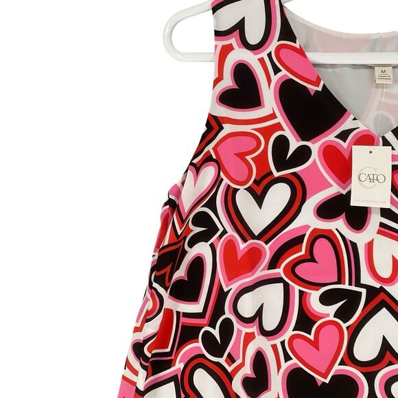 NWT Cato Top Size M Polyester Hearts Red Pink White Black Tank Top Valentines - Picture 6 of 10